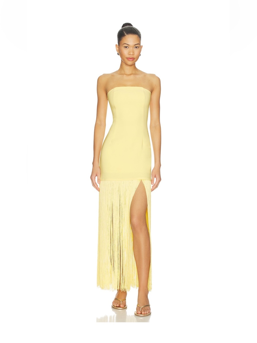 Strapless Yellow Fringe Maxi Dress